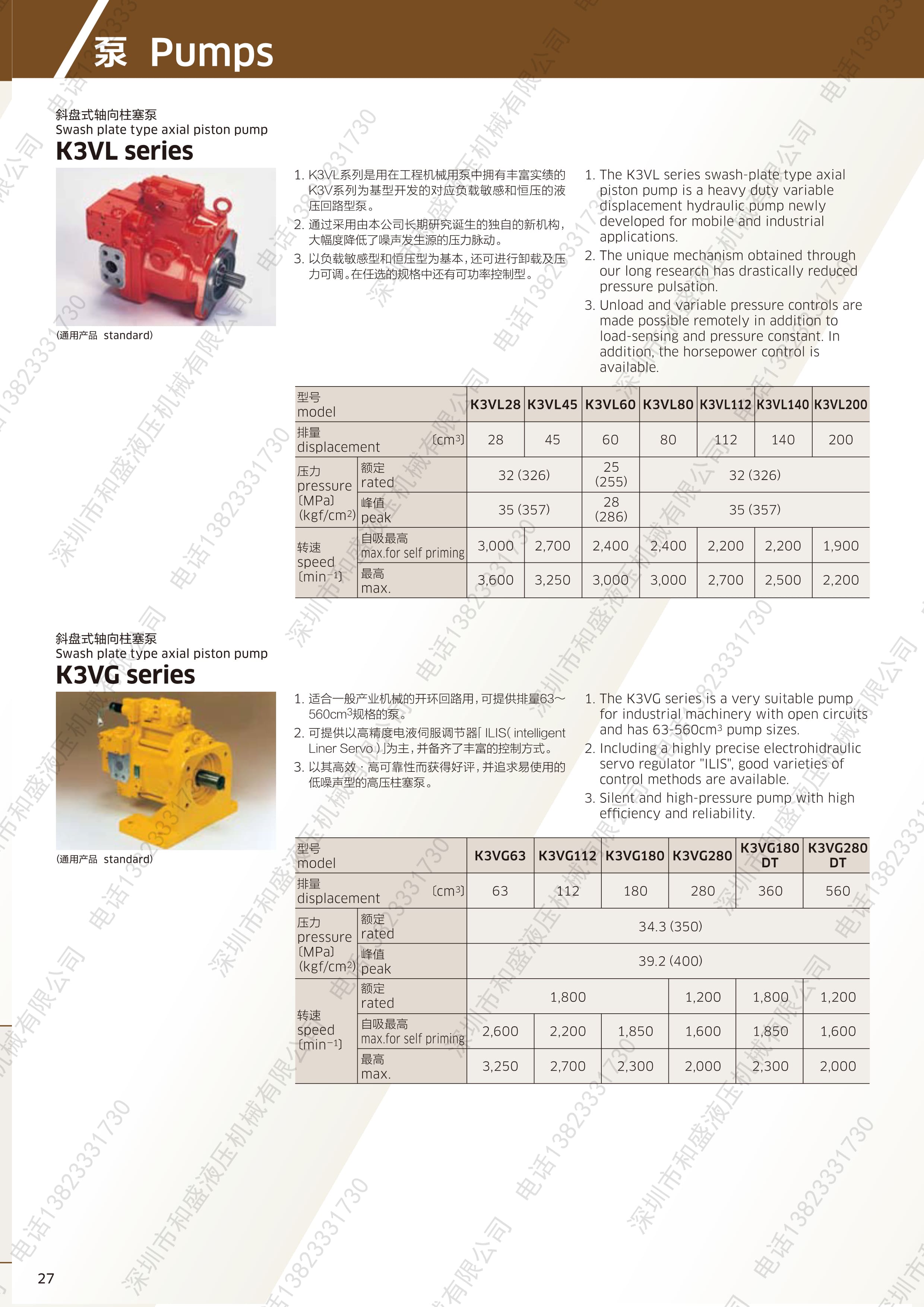 川崎軸向柱塞泵K3VG系列